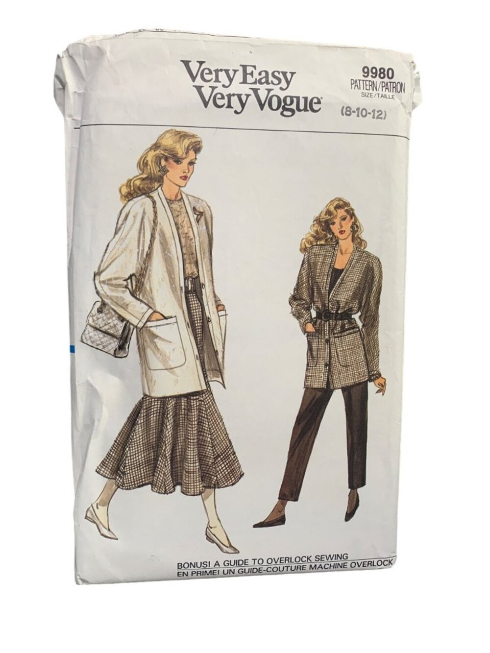 Vogue Pattern 9980 Jacket Skirt Pant Size 8-10-12 1980s Sewing Uncut